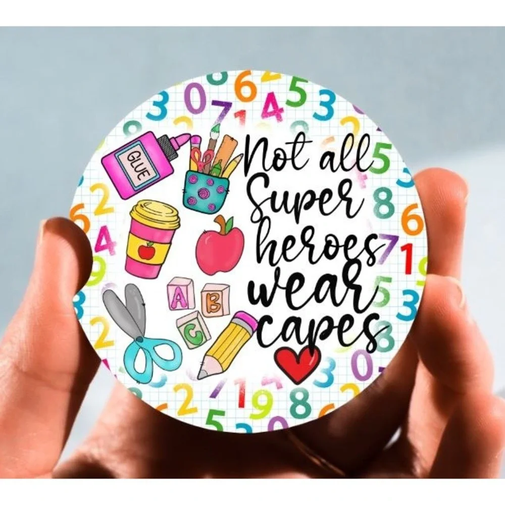 Set of 2 Car Coasters, Not All Super‎ Heroes Wear Capes Car Coaster, Neoprene